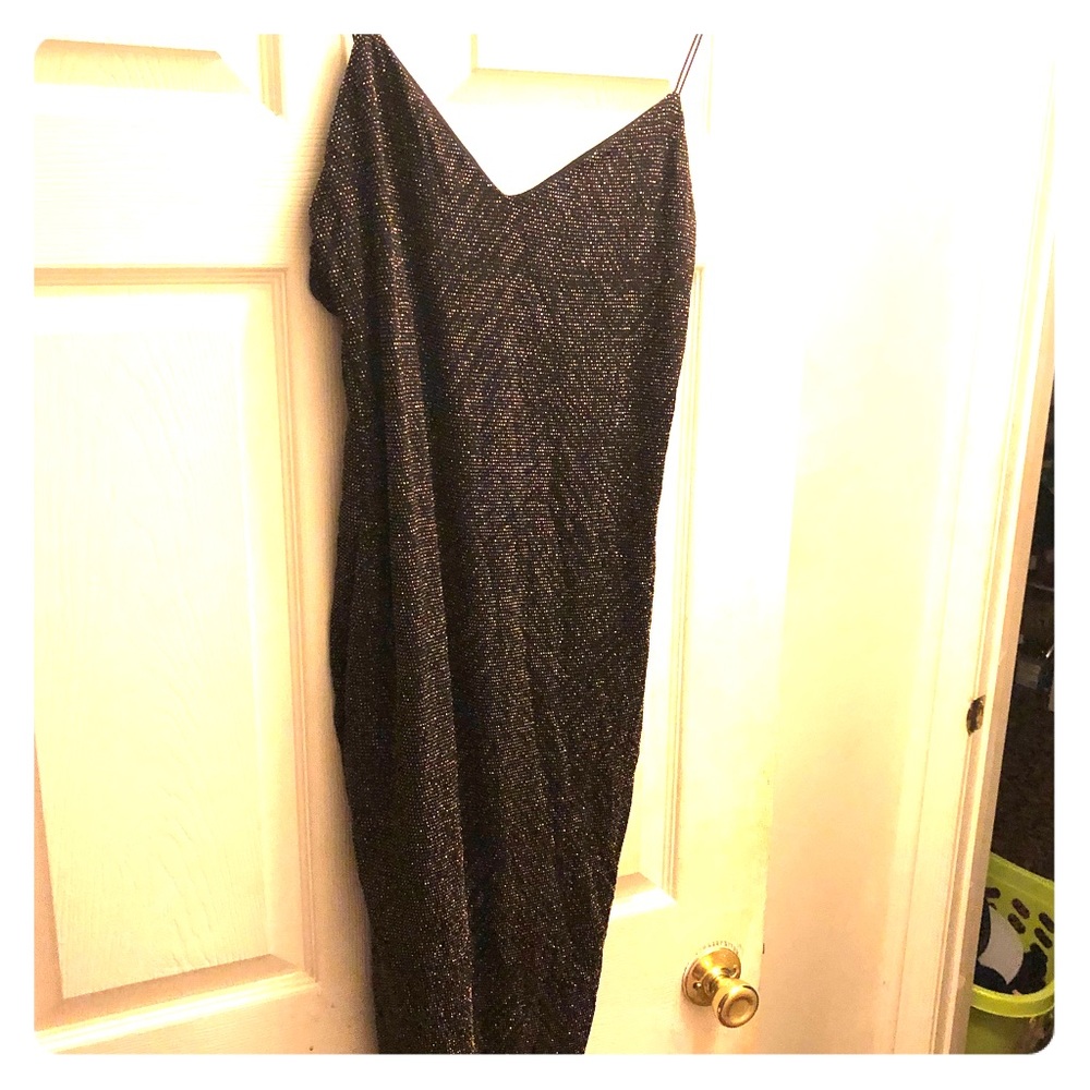 Black and gold midi dress from fashion nova